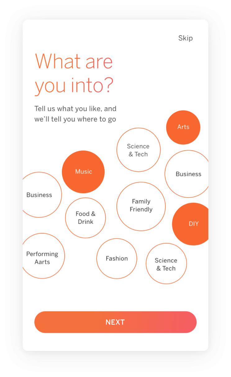 Category selection app screen